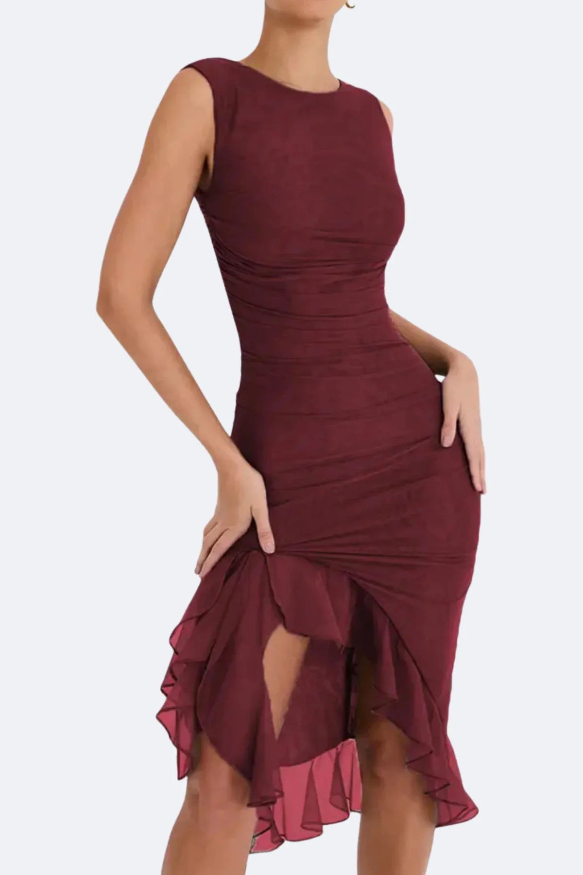 Ava Ruched Asymmetric Midi Dress - Image 10