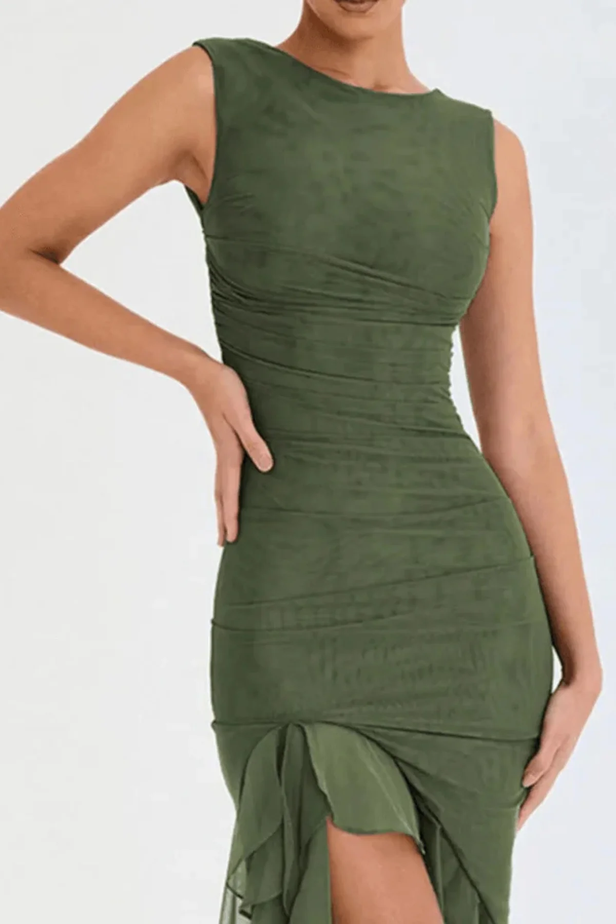 Ava Ruched Asymmetric Midi Dress - Image 9