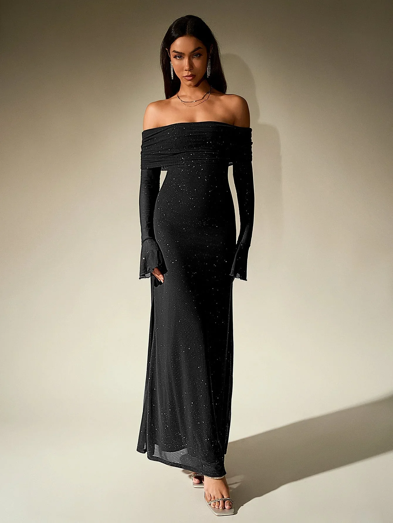 Charlotte Sequin Off-Shoulder Maxi Dress
