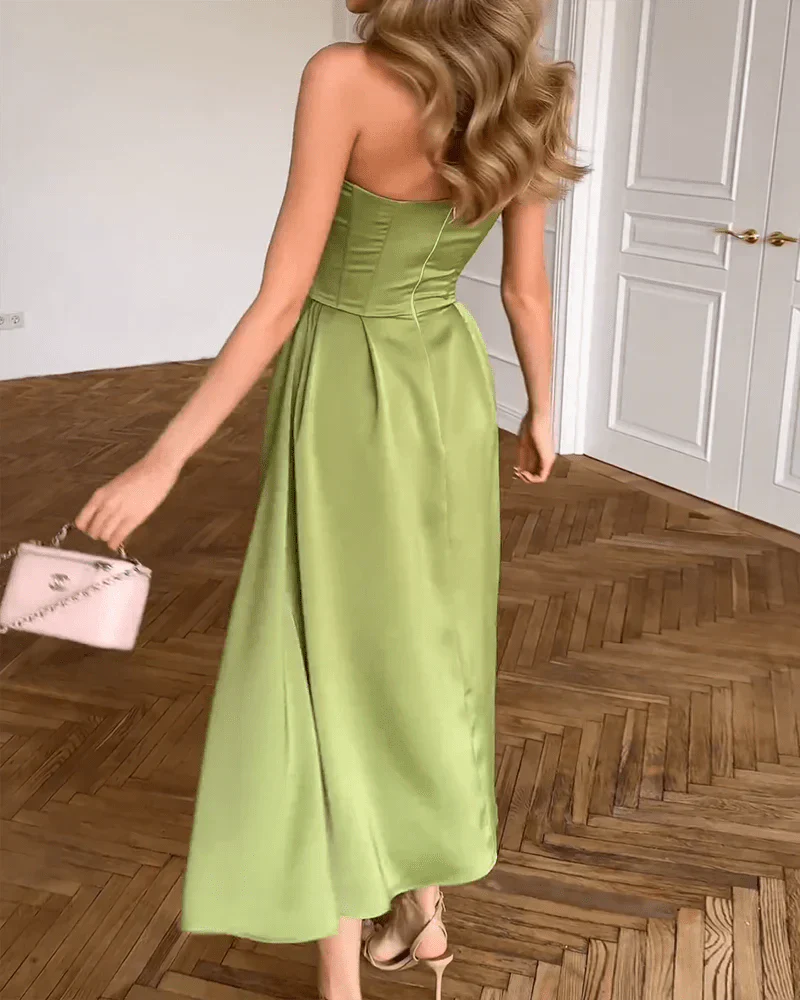 Isabella Sweetheart Satin Midi Dress - Image 4