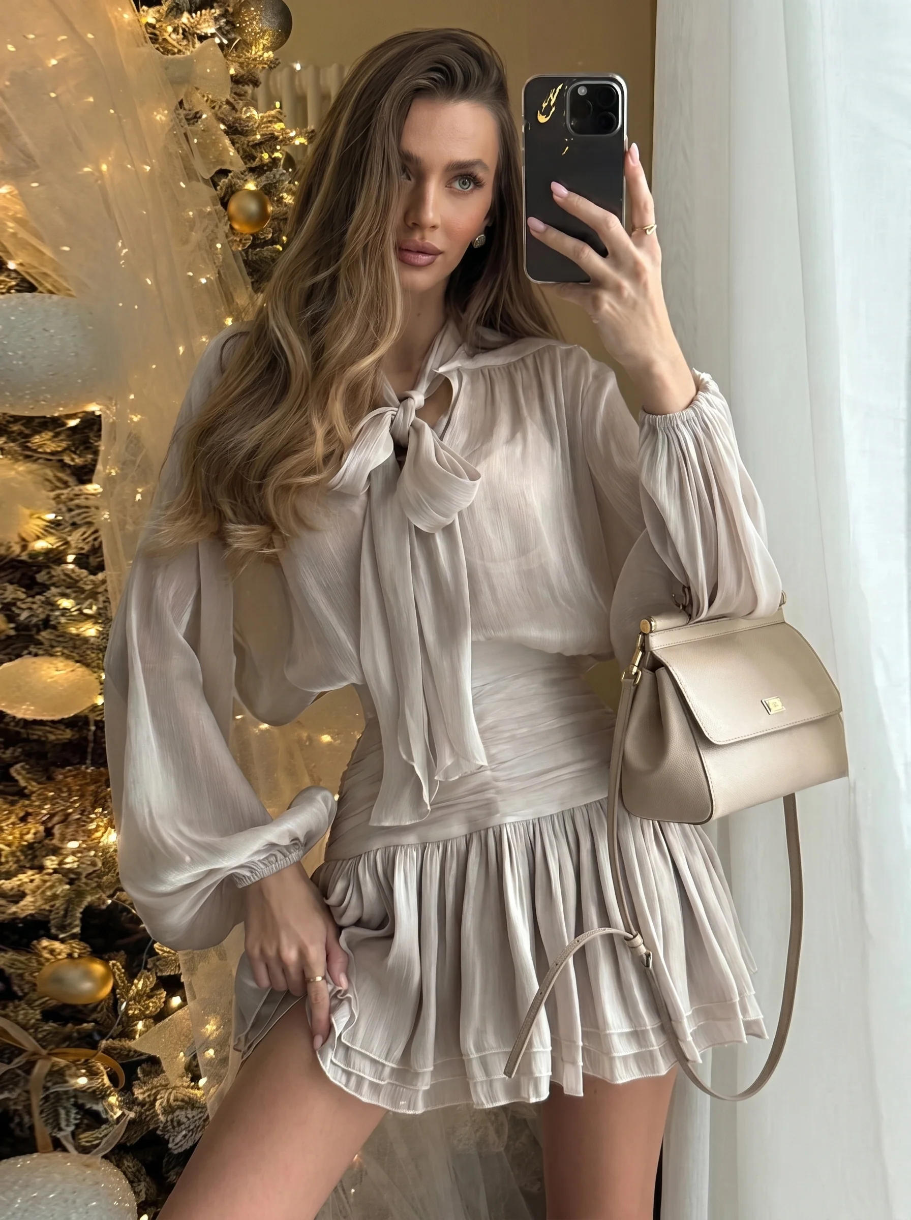 Jade Sheer Bow Mini Dress - Image 2