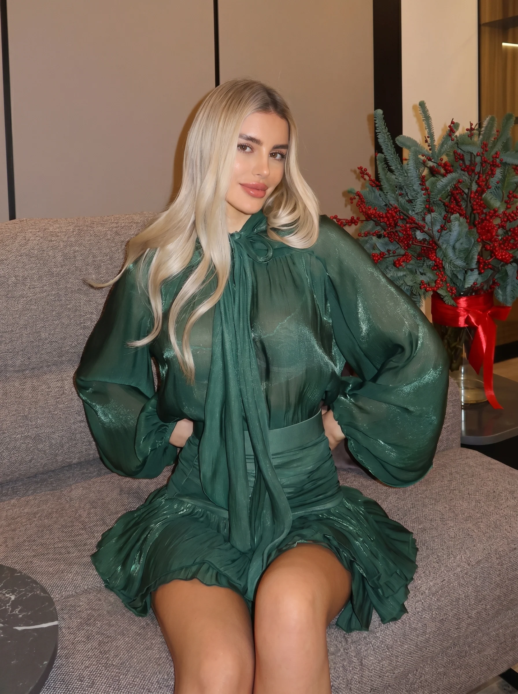 Jade Sheer Bow Mini Dress - Image 4