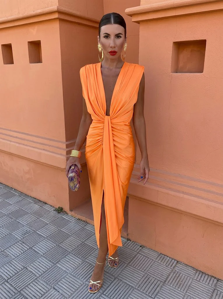 Lena Twisted Deep V Midi Dress - Image 4