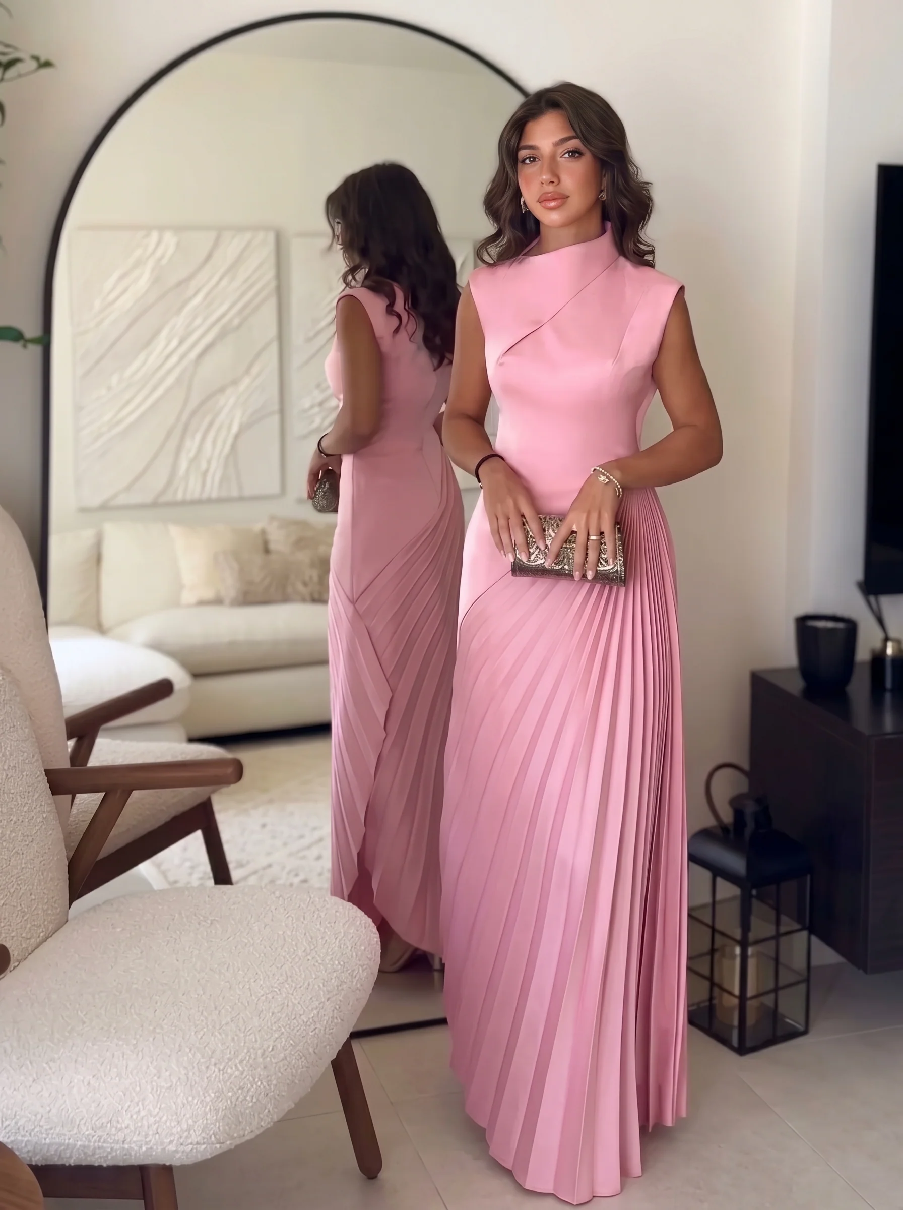 Lyla Neck Pleated Maxi Gown - Image 4