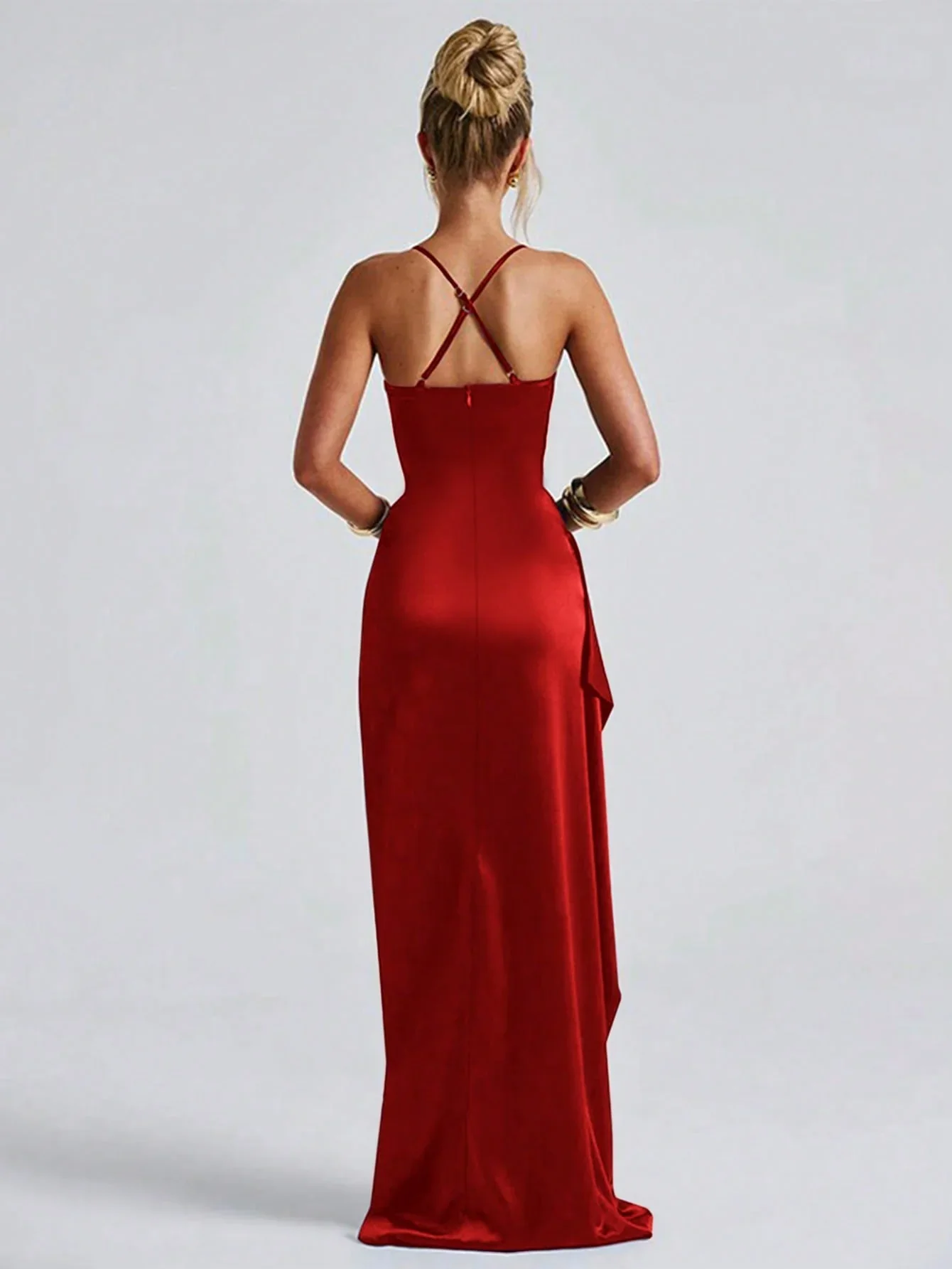 Nadia Satin Slit Maxi Dress - Image 4