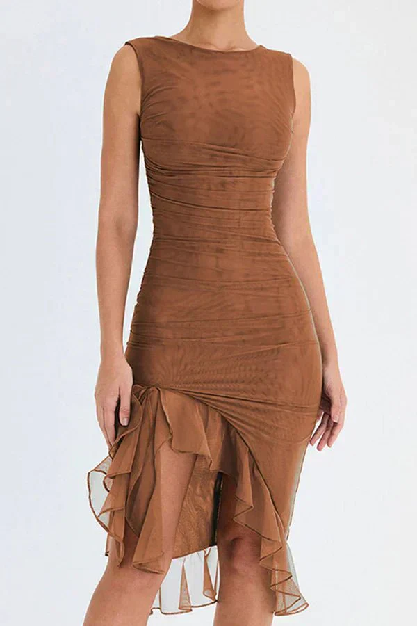 Riva Ruffle Mesh Midi Dress - Image 9