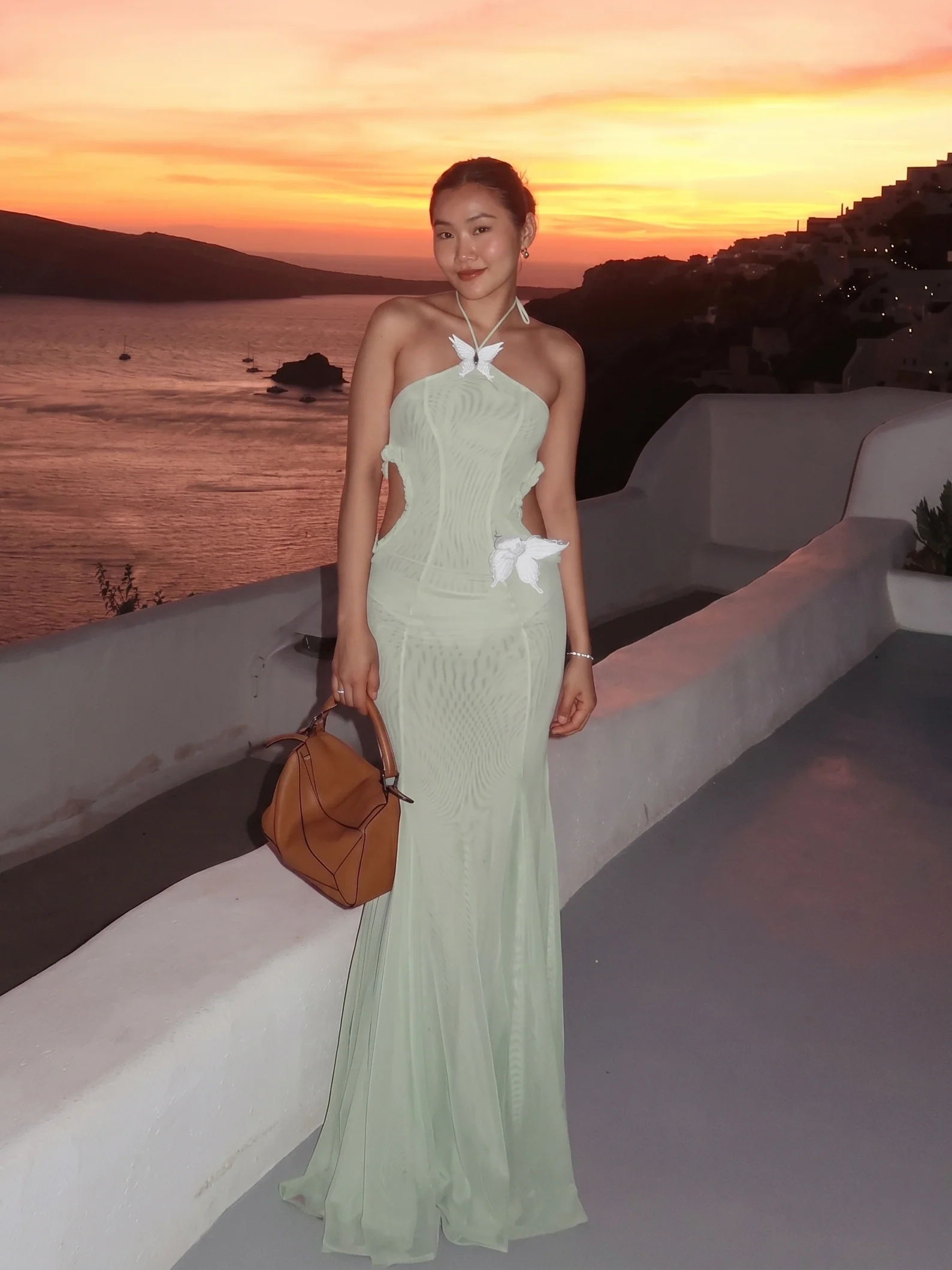 Sage Halter Butterfly Maxi Dress - Image 2